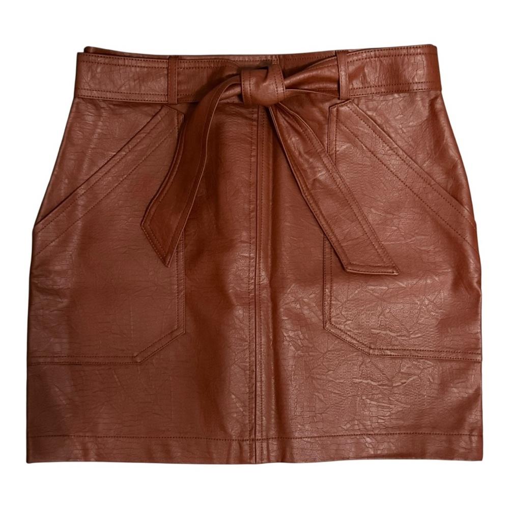 Fashion Nova Womens Vegan Leather Mini Skirt with Tie Belt in Cognac Size Small